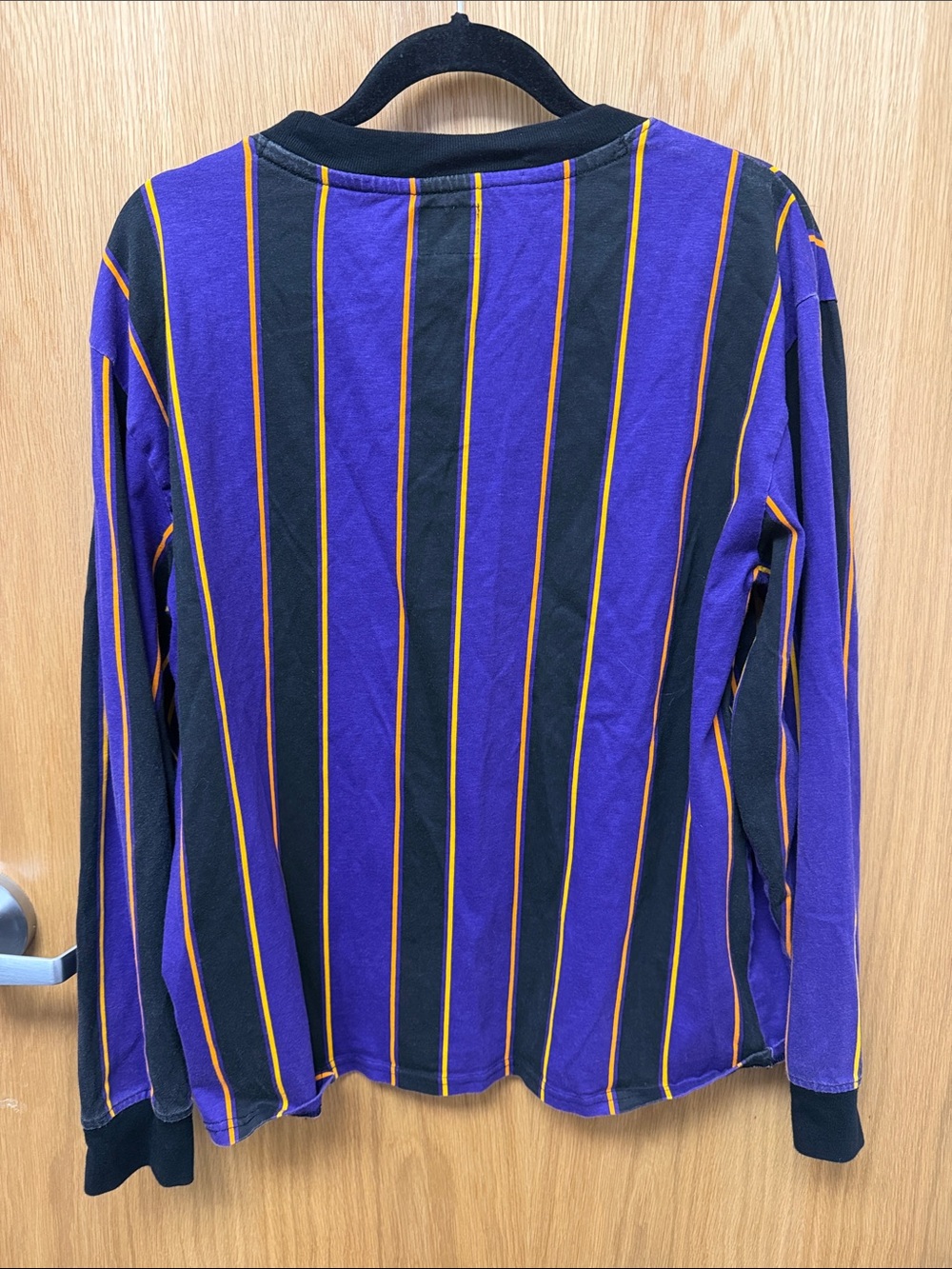 GUESS  Vintage 90s Style Purple, Black & Yellow Striped Long-Sleeve Tee Size M - Picture 6 of 9